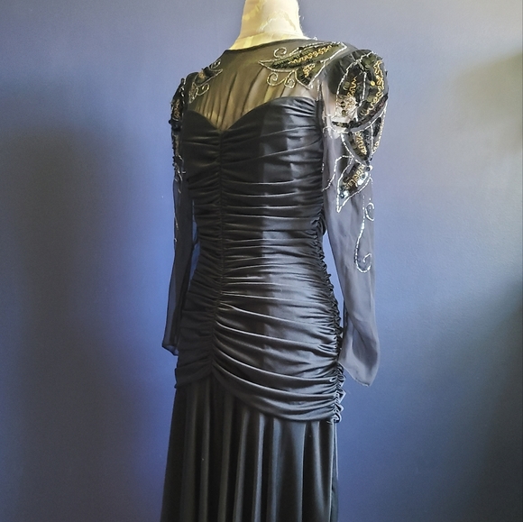 Draped 80s 90s black dress holiday dress - Picture 6 of 7